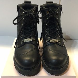 River Ride Women’s Double Zipper Black Leather Motorcycle Riding Boots 8